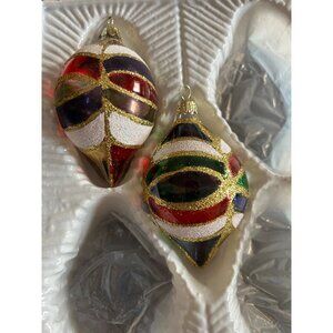 Hand-Painted Glass Christmas Ornaments With Glitter Accents Vintage set of 2